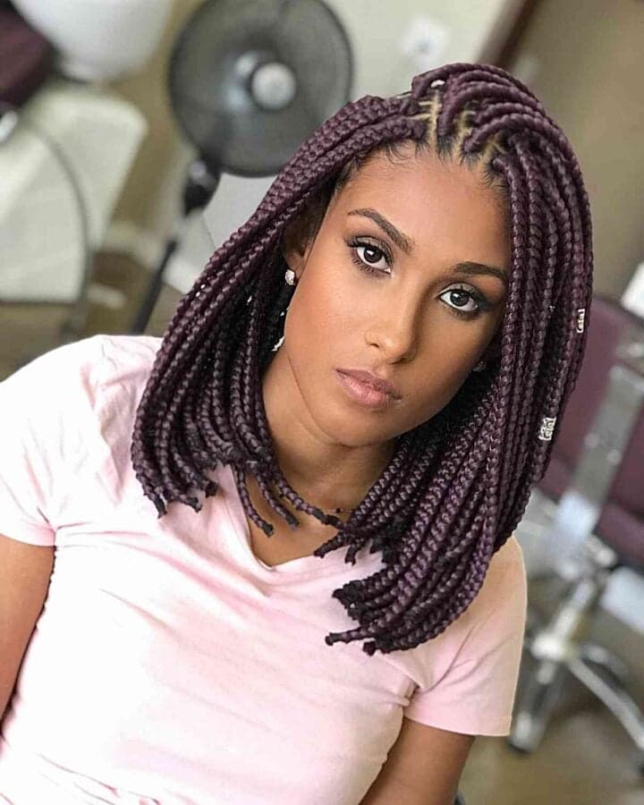 Side Swept Purple Box Braids For Black Ladies 720x900